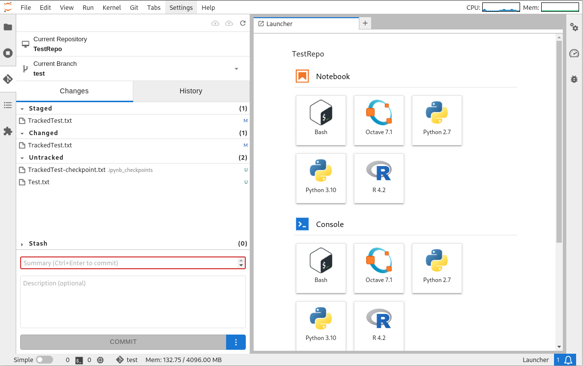Changes Git Tab